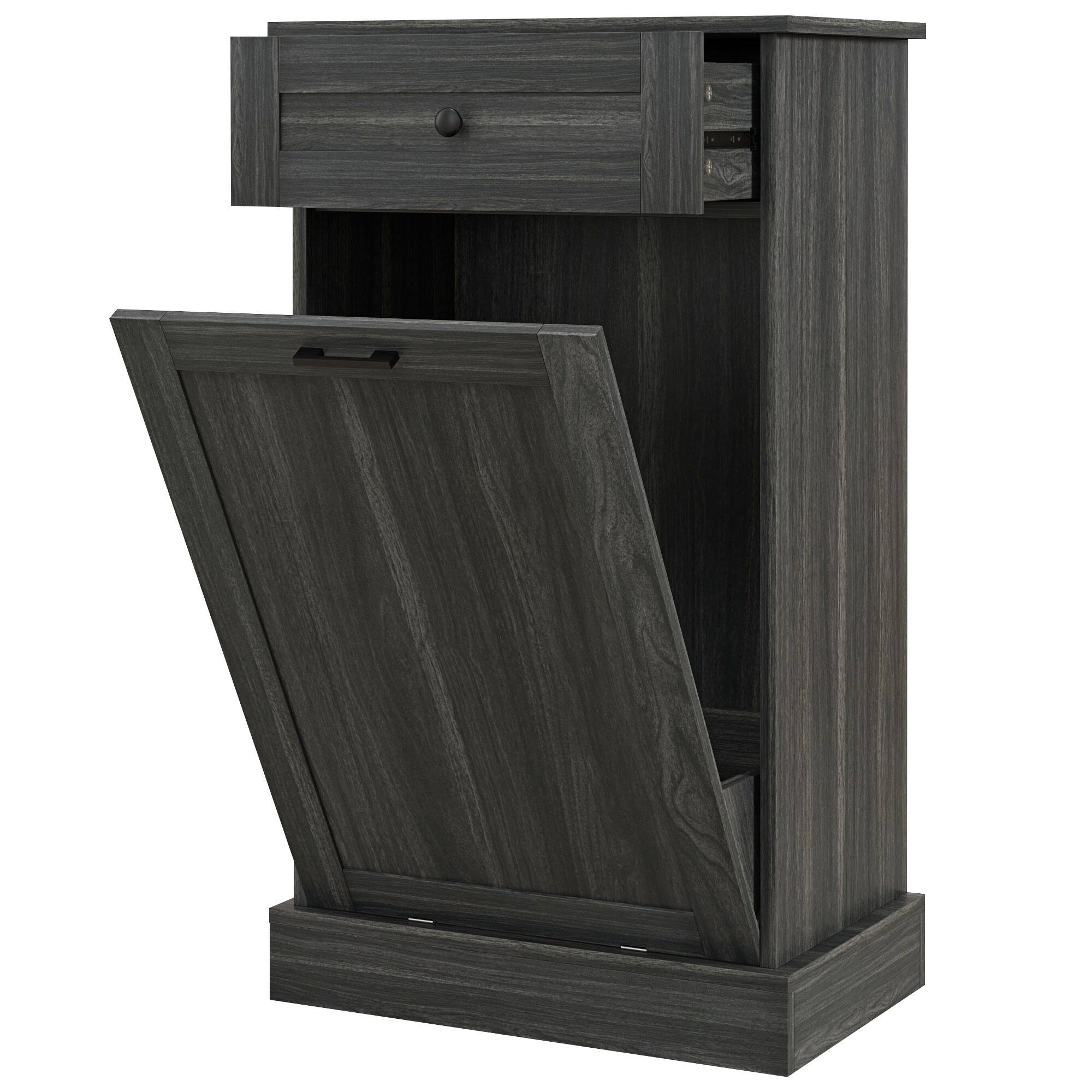 Front. Homcom - Tilt Out Trash Bin Cabinet Free Standing Storage Cabinet with Drawer - Charcoal Gray.