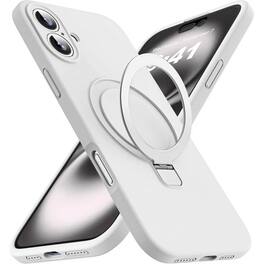 Entronix - Magnetic Case for iPhone 16 Plus - Soft-Touch Liquid Silicone with Gripstand - White