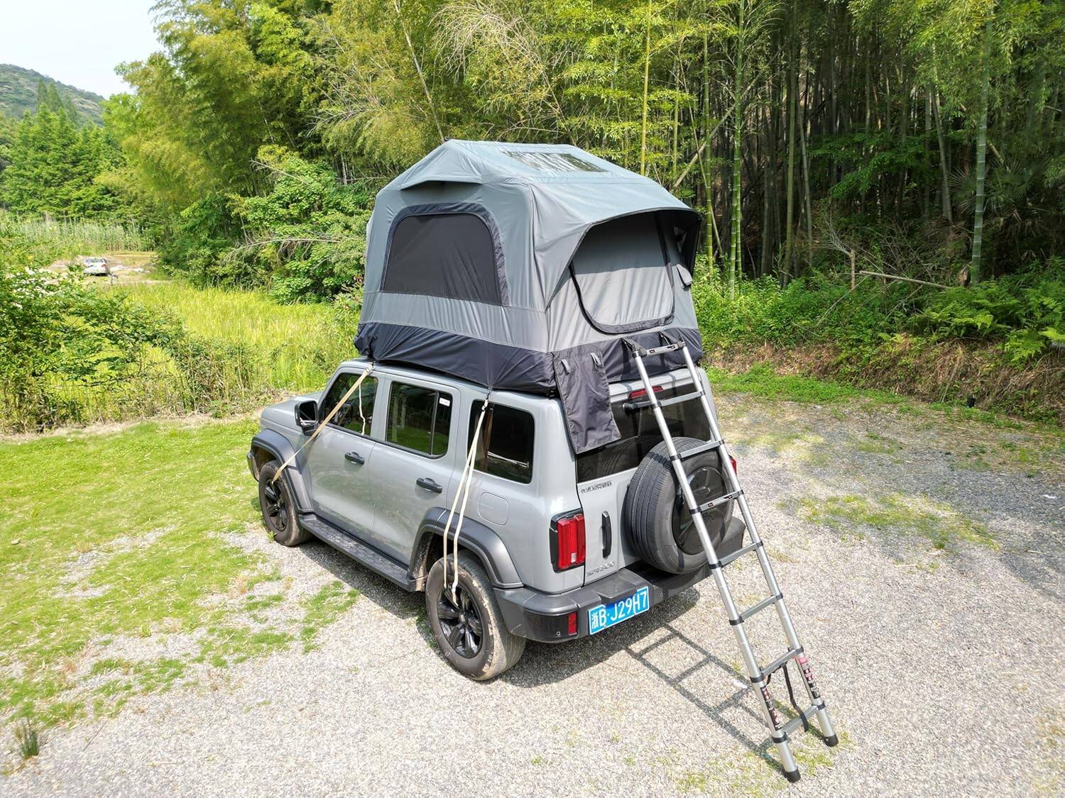 Alt View 2. Trinkets Crazed - Inflatable Rooftop Tent for Car SUV Truck,2 Person Roof Top Camping Tent with Mattress & Ladder - gray.