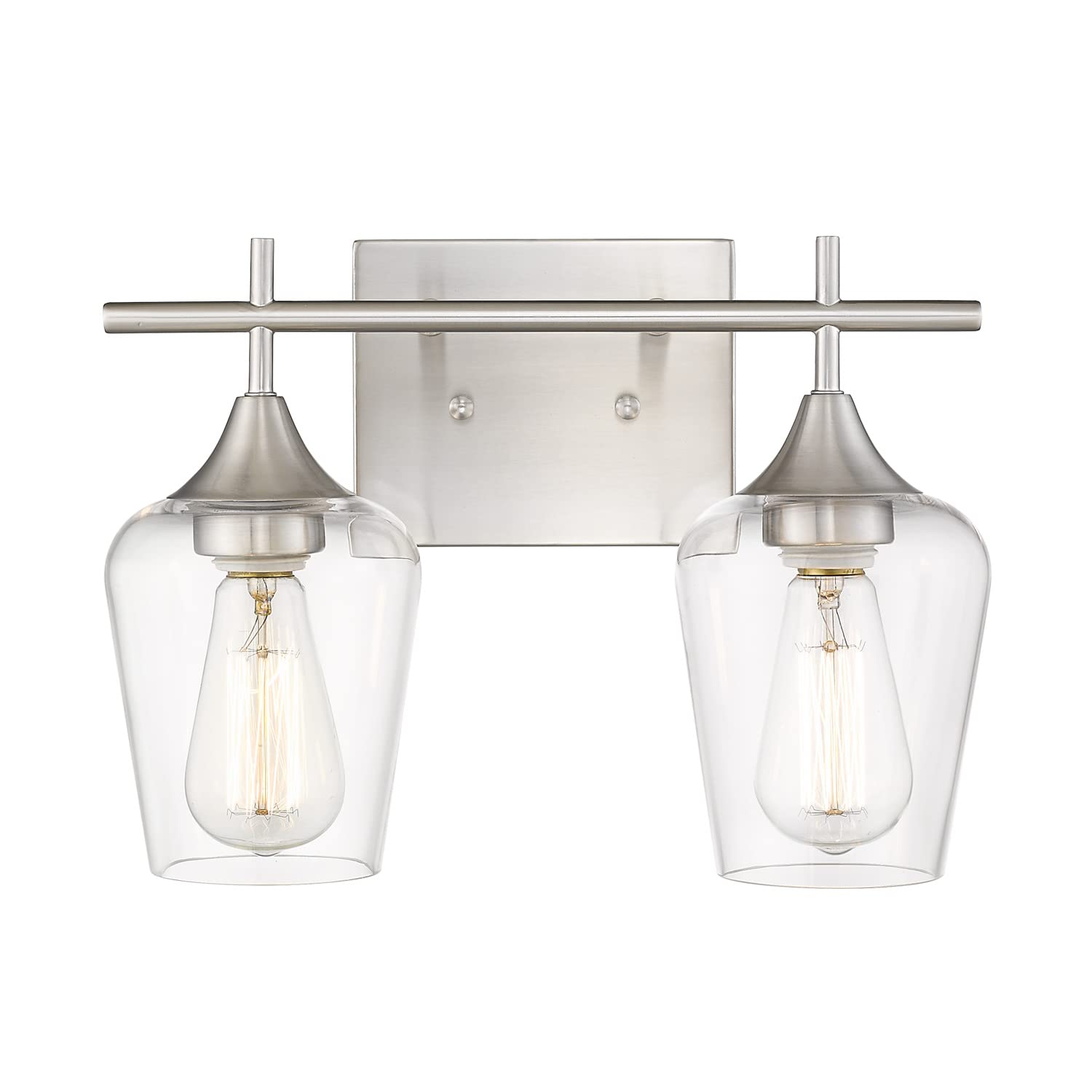 Front. Cedar Assembly - Light Bathroom Lighting Fixtures Over Mirror Inch Oil Rubbed Bronze Vanity Lights Farmhouse Rustic Bath Wal - Nickel, Clear Glass 2 - Light.