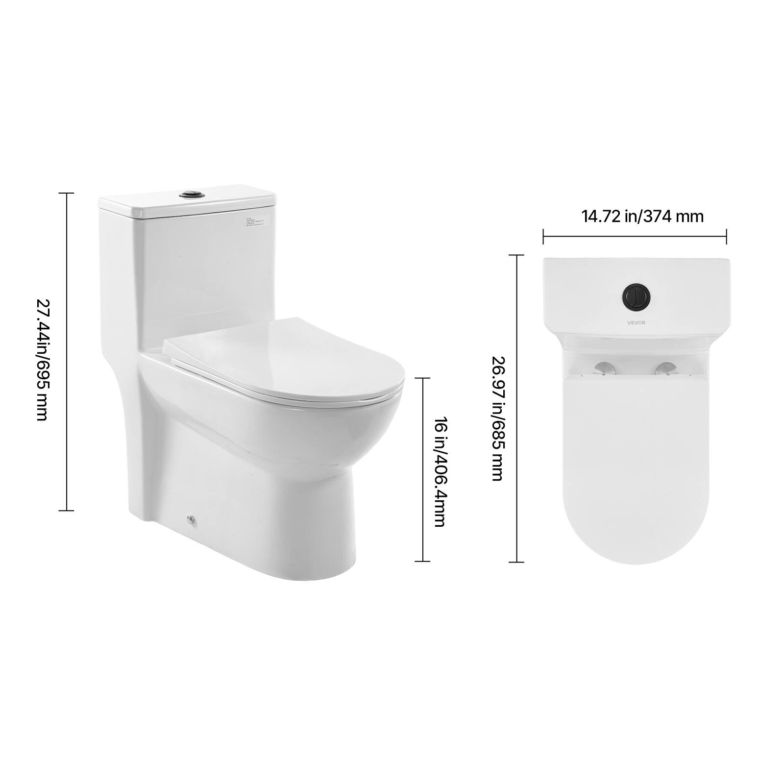 14.72 in/374 mm  
27.44 in/695 mm  
16 in/406.4 mm  
26.97 in/685 mm  
VE-A