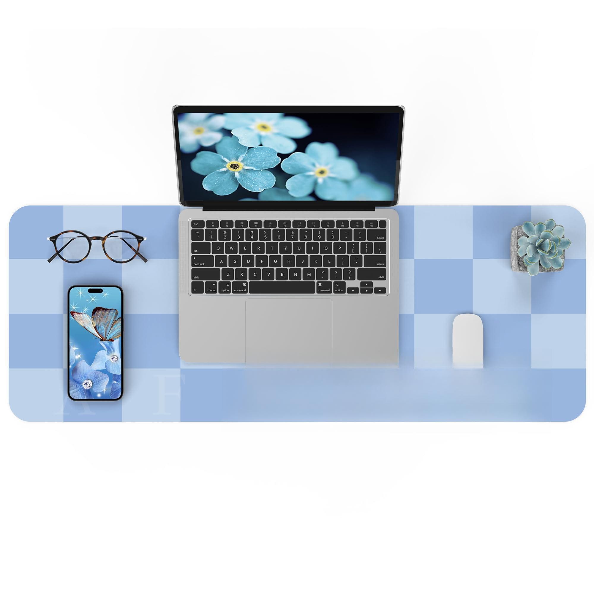 Fabibe - Non-slip Desk Pad Waterproof Pu Leather Protector Easy Clean Laptop Mat For Work/home/decor - Lightblue 31.5in*12in