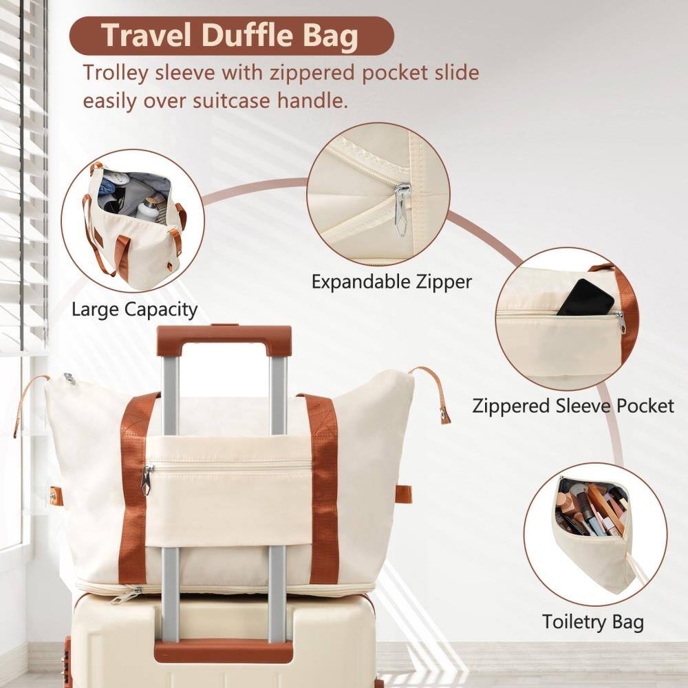 Travel Duffle Bag

Trolley sleeve with zippered pocket slide easily over suitcase handle.

- Large Capacity
- Expandable Zipper
- Zippered Sleeve Pocket
- Toiletry Bag