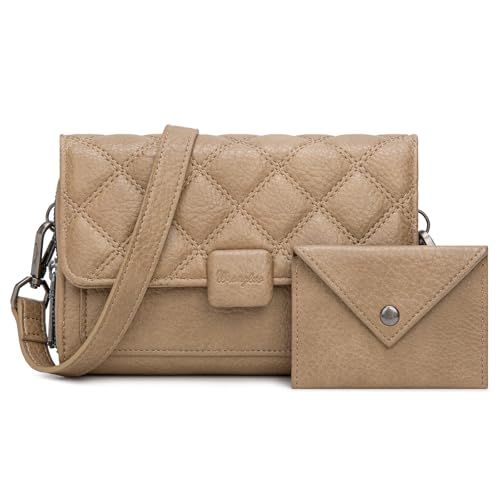 Front. ESBANY - Wrangler Crossbody Wallet Purses for Women Rfid Blocking Wallet Purses with Crossbody Strap - A-khaki.