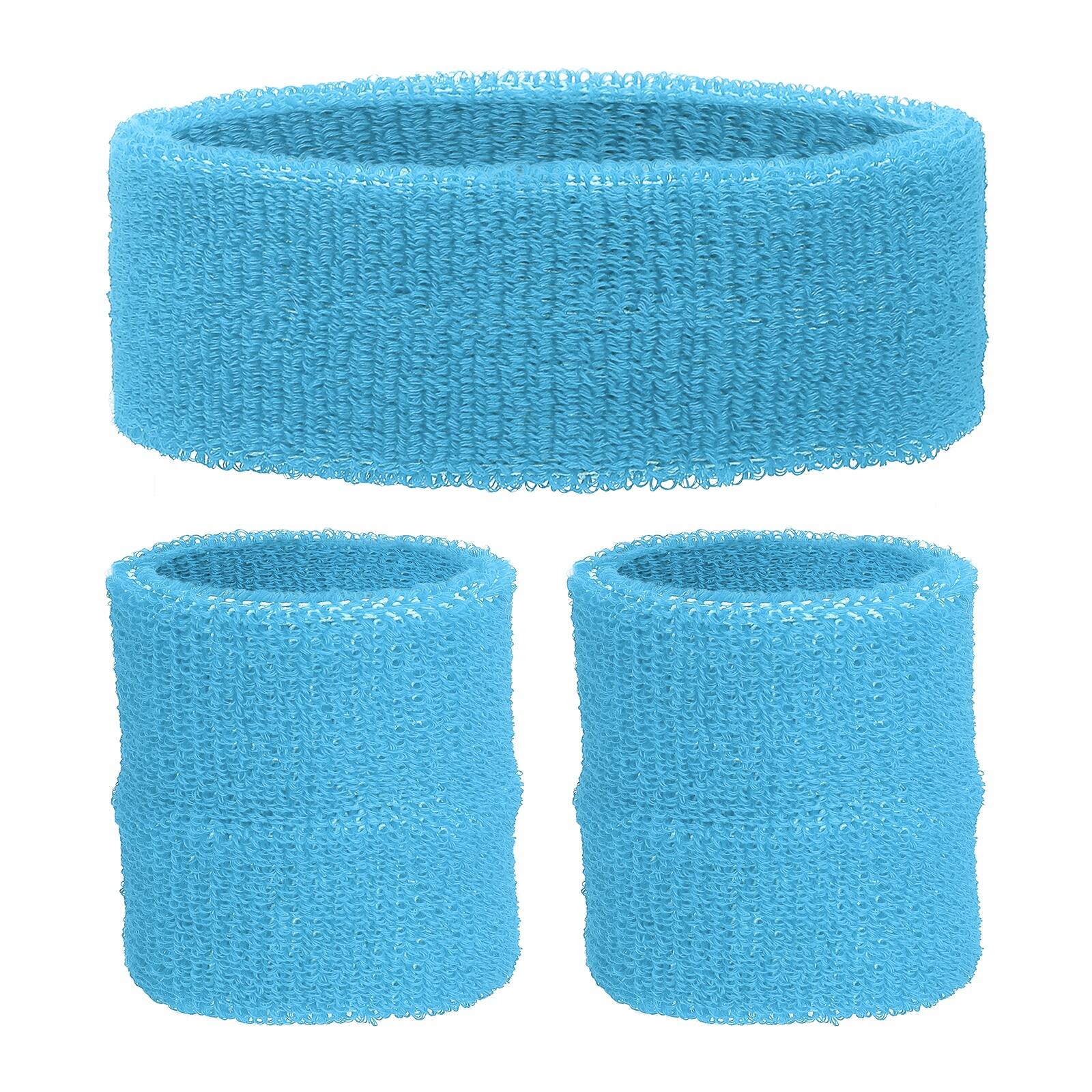 Unique Bargains - Sweatband Set, 1pc Headband + 2pcs Wristbands Moisture Wicking Breathable Athletic Bands 3pcs for Sports - Sky Blue price history on PriceWatchPro