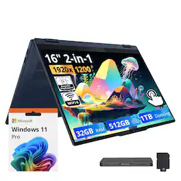 Lenovo - Upgraded - Flex IdeaPad 5i 16" WUXGA 2-in-1 Touch Laptop,Ultra 7 255U,32GB RAM,512GB SSD+1TB Dock Set,Backlit,Win11 Pro - Blue