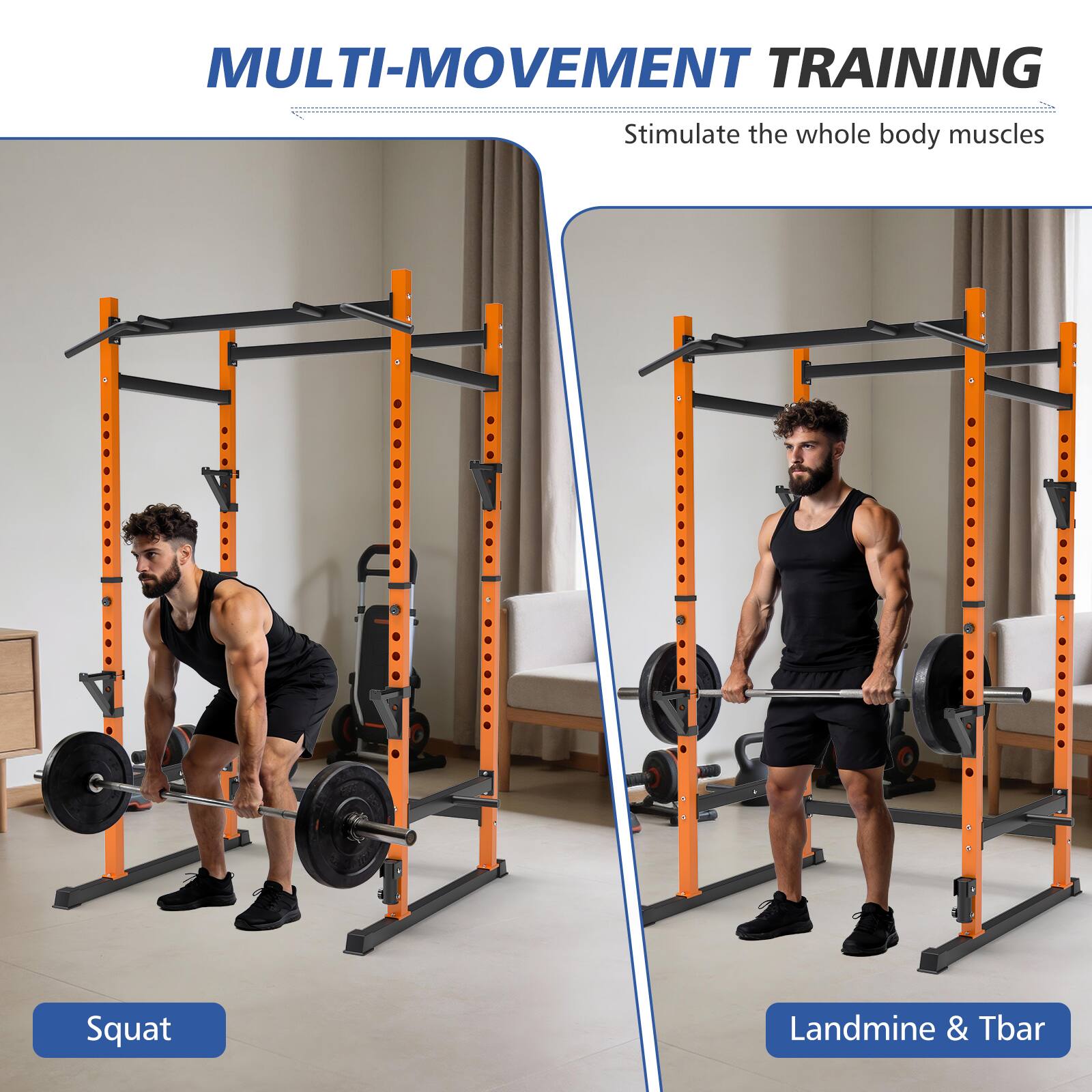 MULTI-MOVEMENT TRAINING  
Stimulate the whole body muscles  

Squat  
Landmine & Tbar
