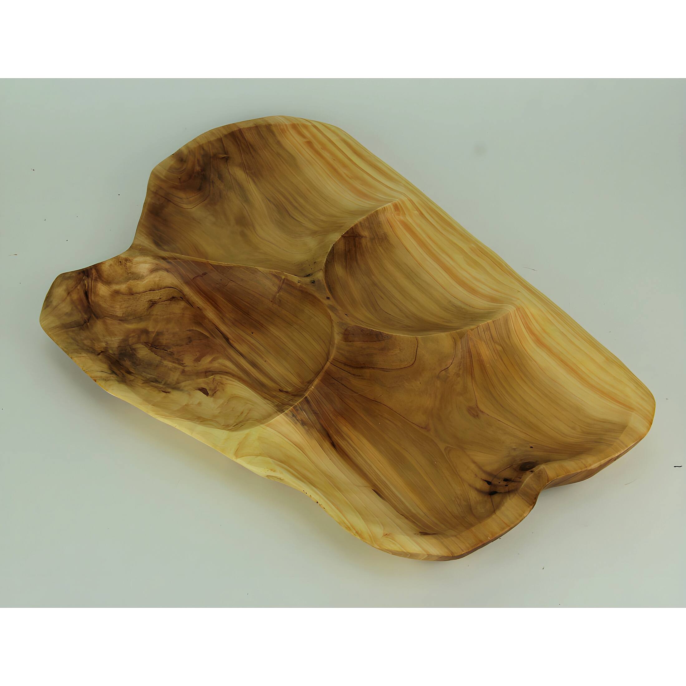 Alt View 1. Zeckos - Natural Fir Tree Root 4-Section Snack Serving Tray - Beige.