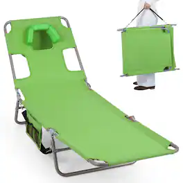 Costway - Patio Tanning Chair,Folding Beach Lounge Chair with 5-Position Adjustable Backrest - Green