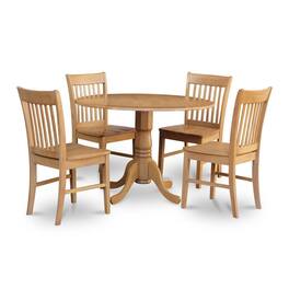 East West Furniture - 5 Pc small Kitchen Table set-round Table and 4 Dining Chairs - Oak
