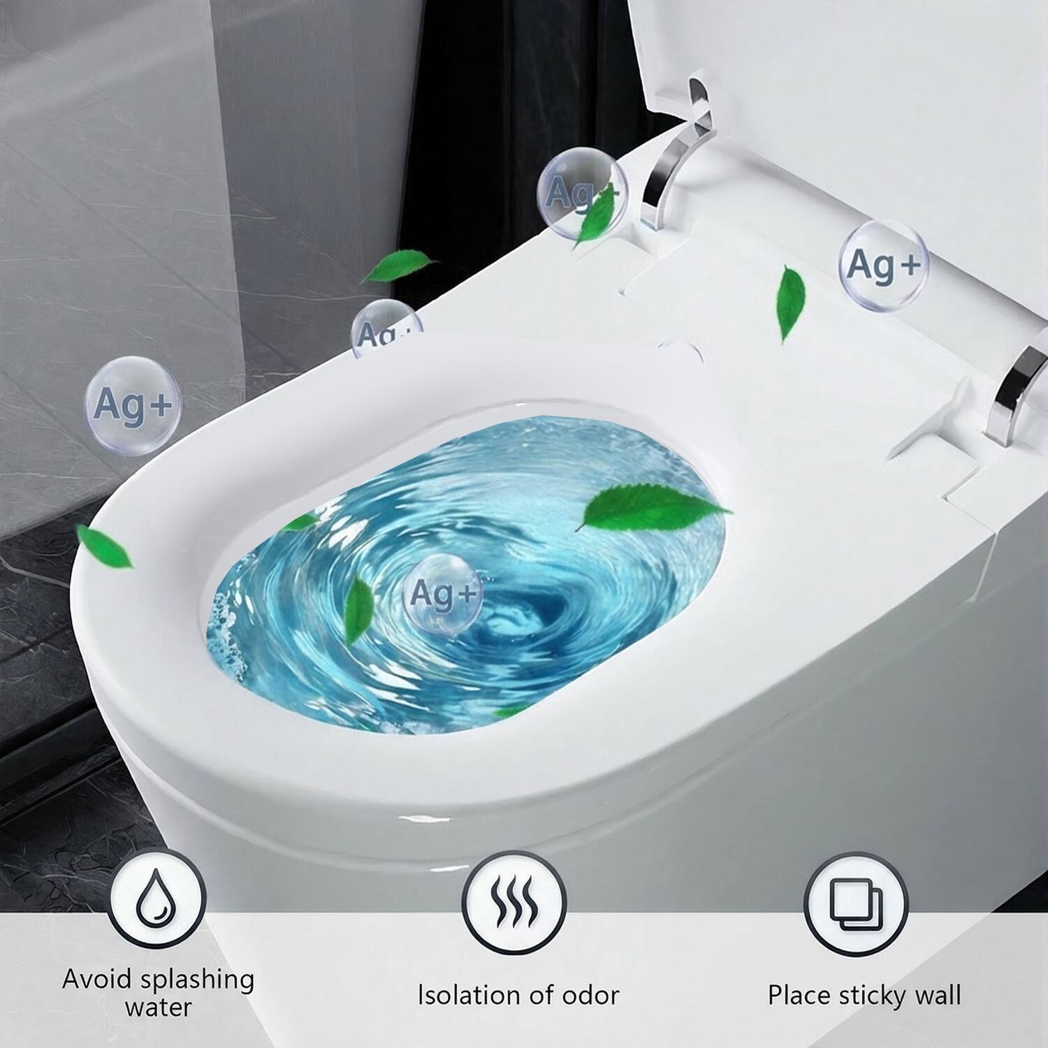 Aa- Ag Ag+ + Ag+ Ag+ + Avoid splashing water  
Isolation of odor  
Place sticky wall