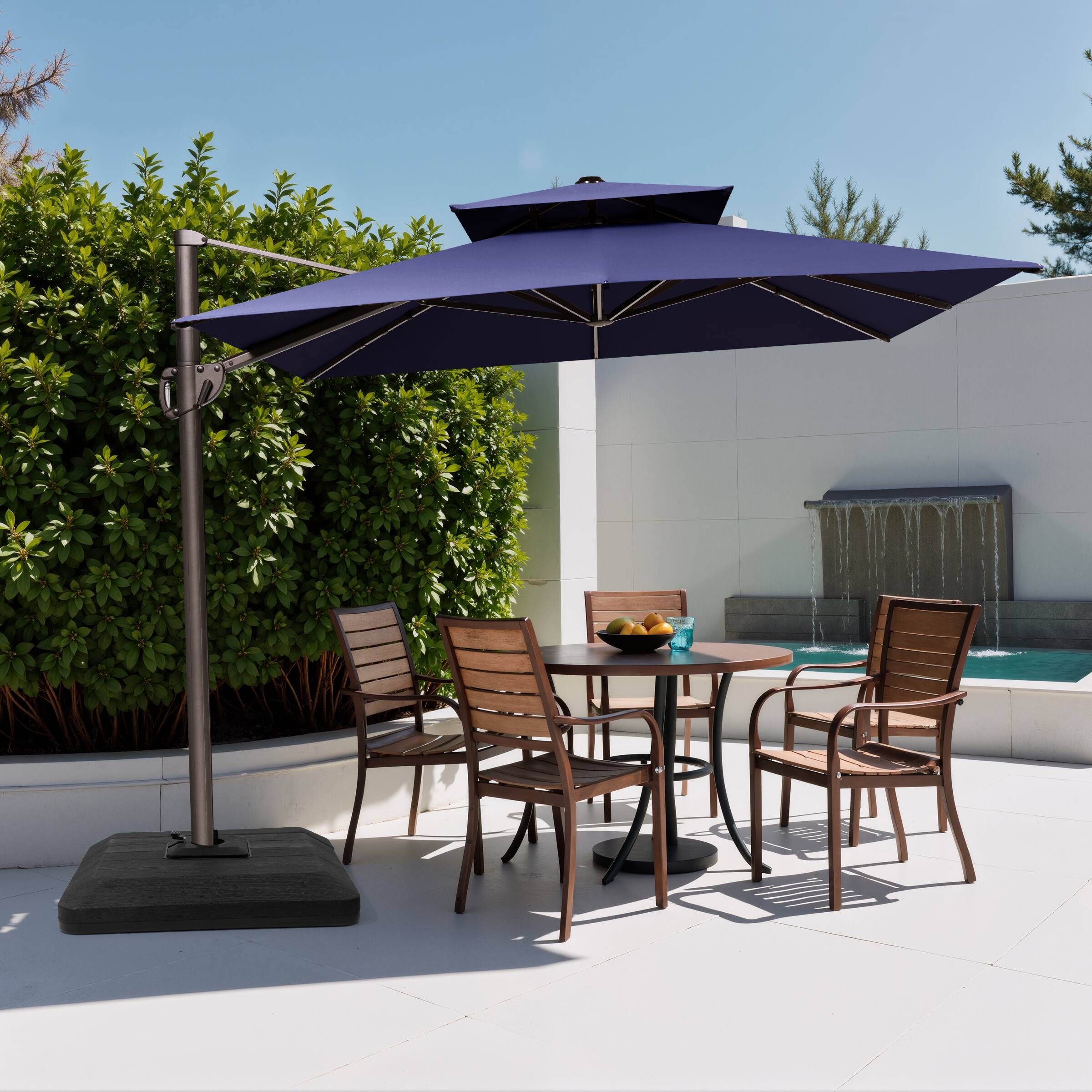 Back. Crestlive Products - Crestlive Products 9x11ft Aluminum Double Top Crank Cantilever Patio Umbrella with Base - Navy blue.