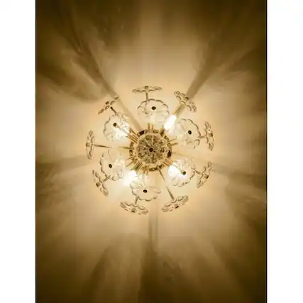 Front. LUCKY ONE - 19.7in Flush Mount Gold Ceiling Light, 6-Light Modern Glass Petal Fixture for Bedroom Hallway Kitchen - Golden.