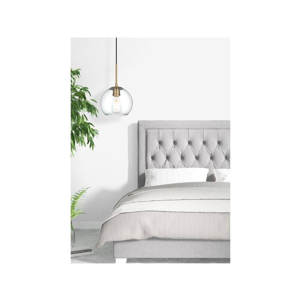 Alt View 2. Living District - Baxter 8 Inch Pendant Clear Shade in Satin Gold - Satin Gold And Clear.