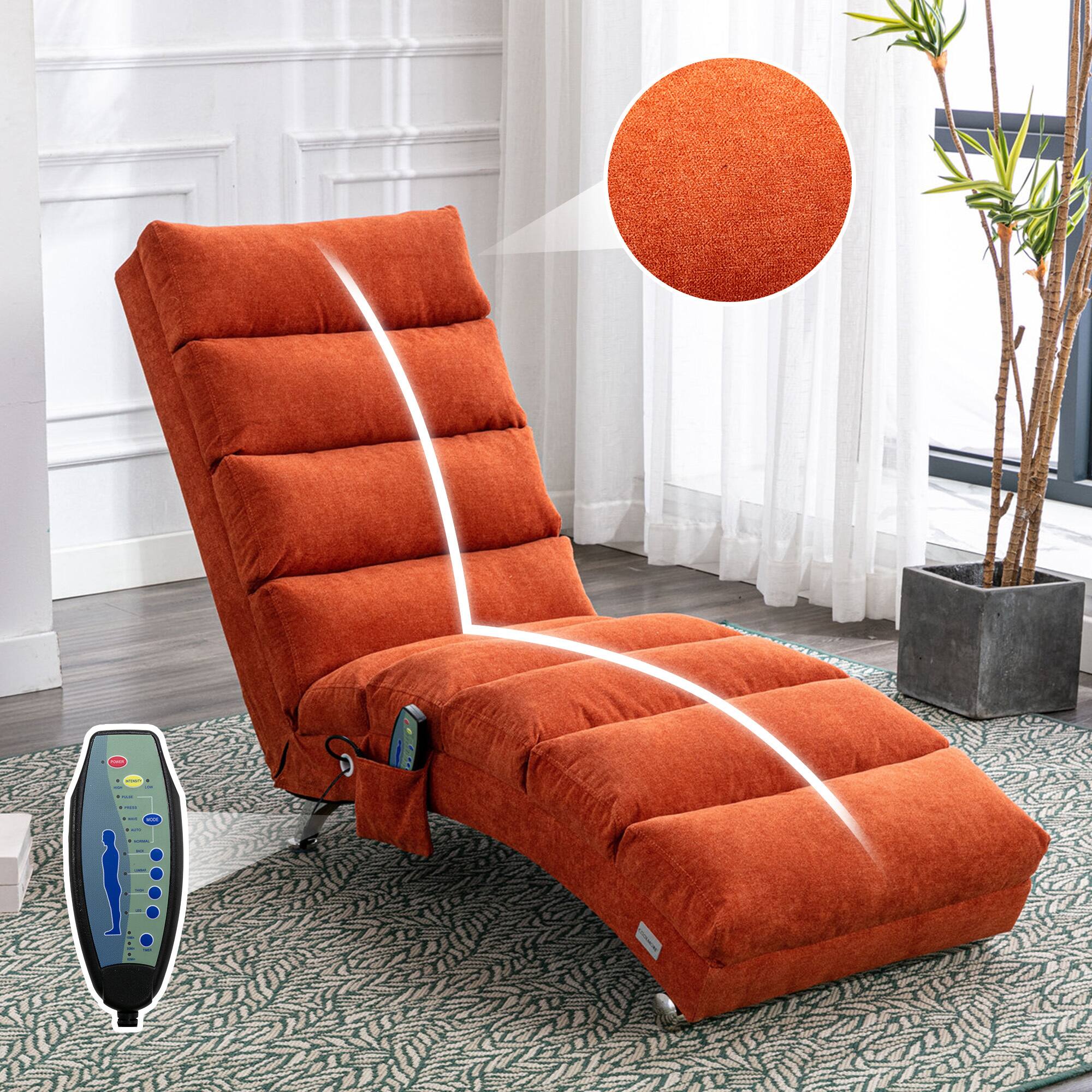 Back. Trinkets Crazed - Linen Massage Chaise Lounge Indoor with Remote Control,Ergonomic Electric Massage Long Lounger with 5 Modes - Orange.