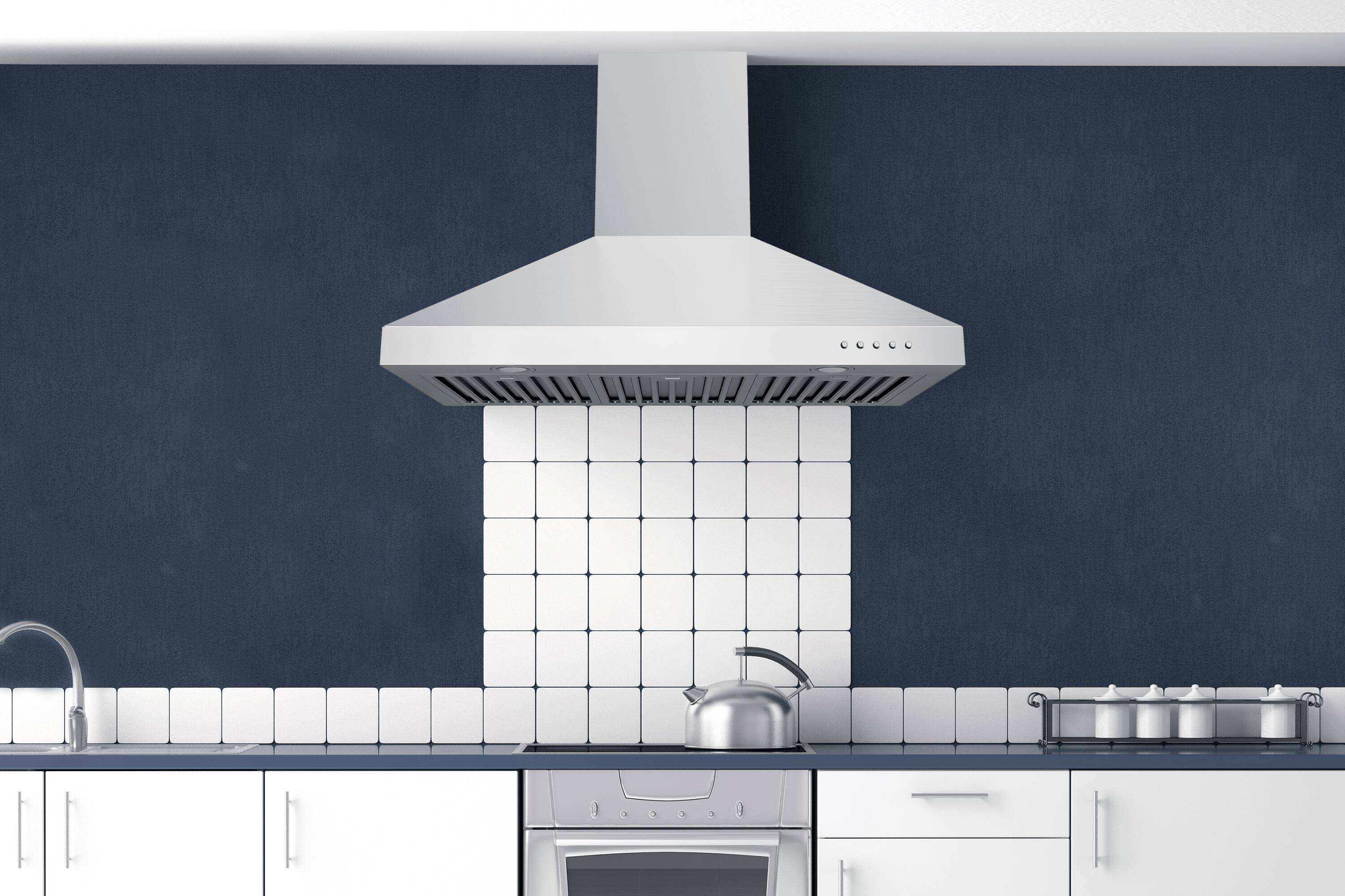 Alt View 2. Hauslane - Hauslane WM-530 Base 36-in Convertible Stainless Steel Wall-Mounted Range Hood (Charcoal Filters Included) - Silver.