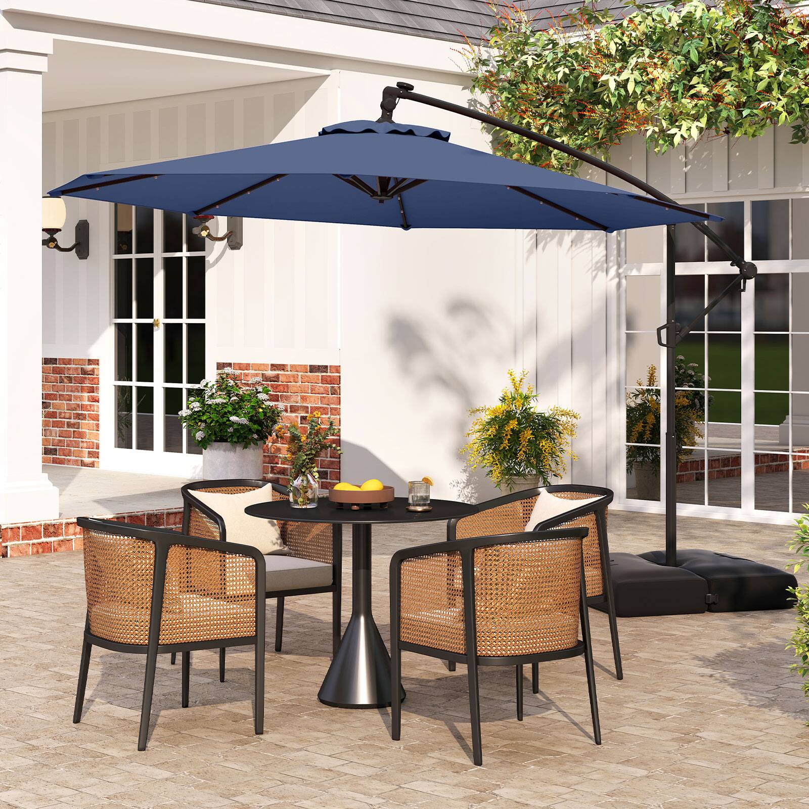 Alt View 3. Gymax - Gymax 10 FT Solar Offset Hanging Umbrella Patio Cantilever Umbrella w/ 32 LED Lights Outdoor Navy - Navy.
