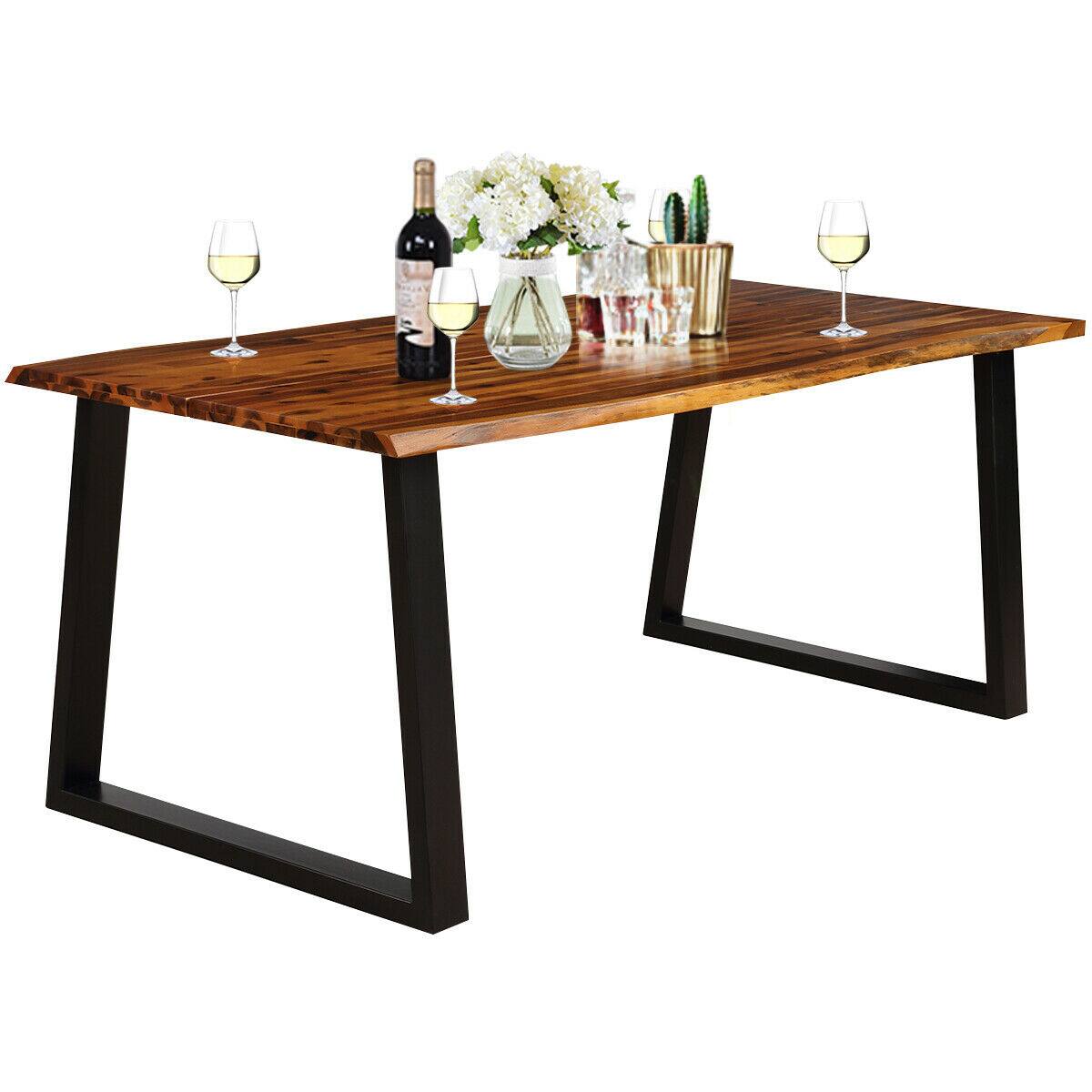 Alt View 8. Gymax - Gymax Rectangular Acacia Wood Dining Table Rustic Indoor &Outdoor Furniture - Brown + Black.