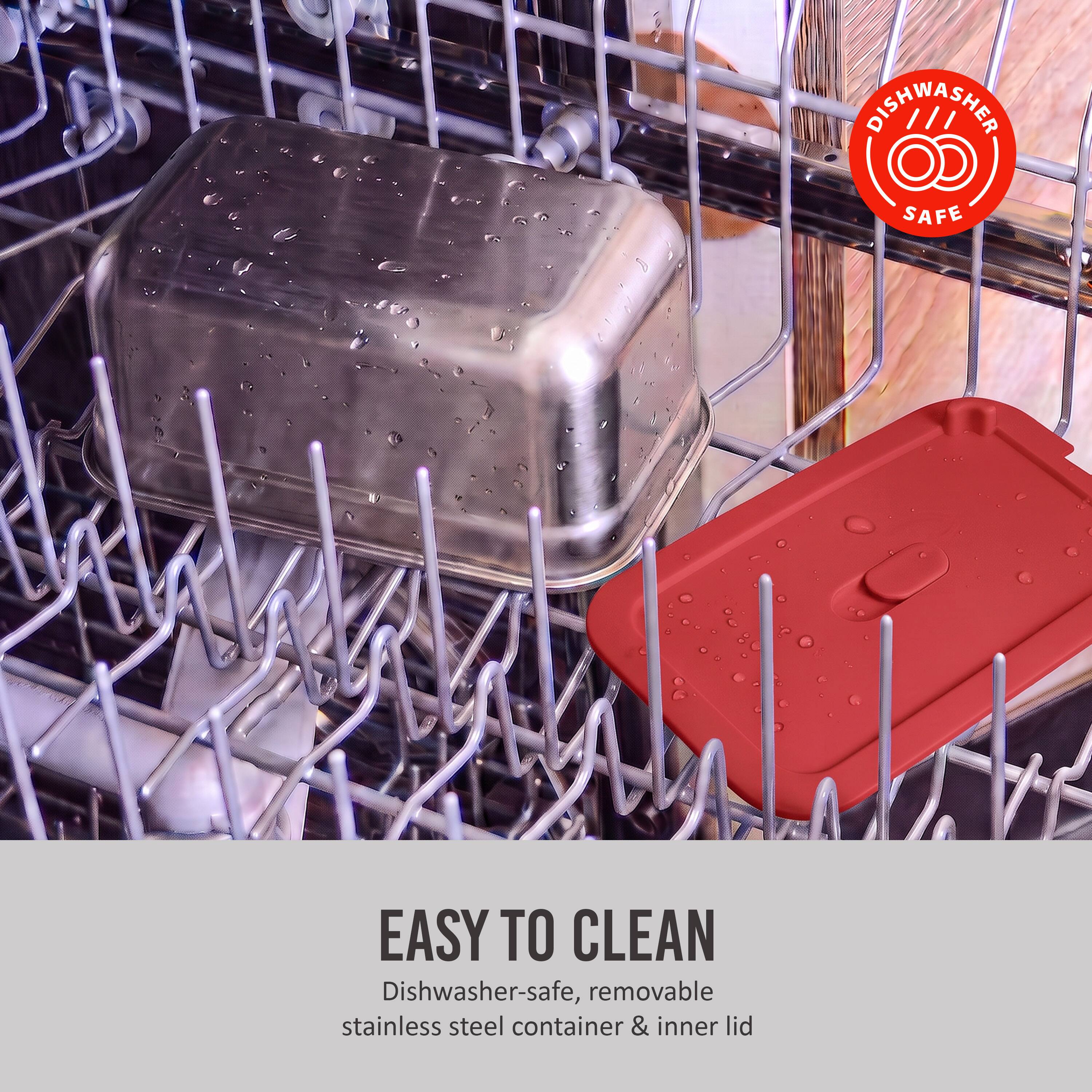 Dishwasher-safe, removable stainless steel container & inner lid