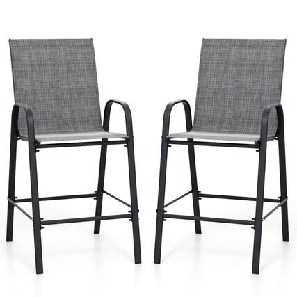 Front. Boyel Living - Gray with Armrests Outdoor Durable Set of 2 Bar Stools - Dark gray.