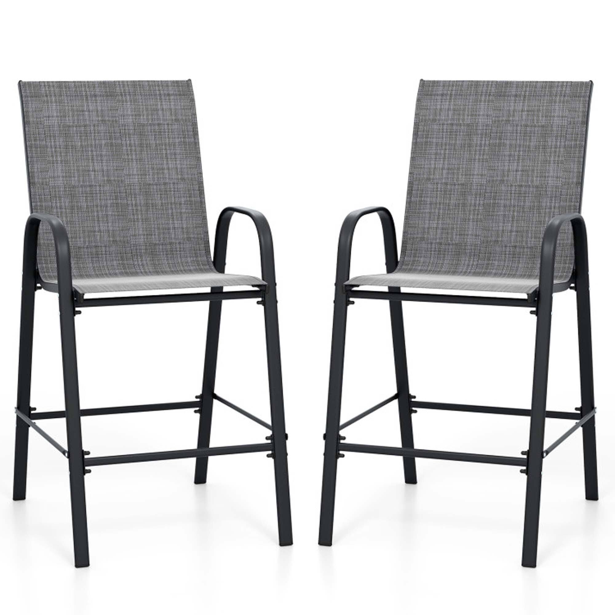 Front. Boyel Living - Gray with Armrests Outdoor Durable Set of 2 Bar Stools - Dark gray.