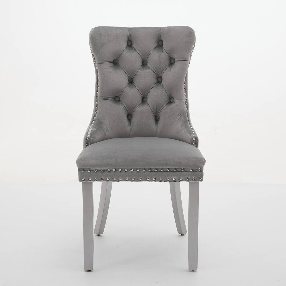 Angle. Loheer - Loheer Velvet Dining Chairs Set of 2 Tufted Solid Wood Light Gray - Light Gray.