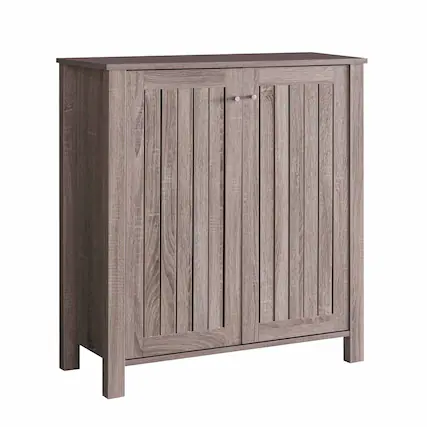 Front. TinyHomie - Shoe Rack Cabinet 34 Inch Slatted Vented Doors Dark Taupe Finish - Taupe Multi.