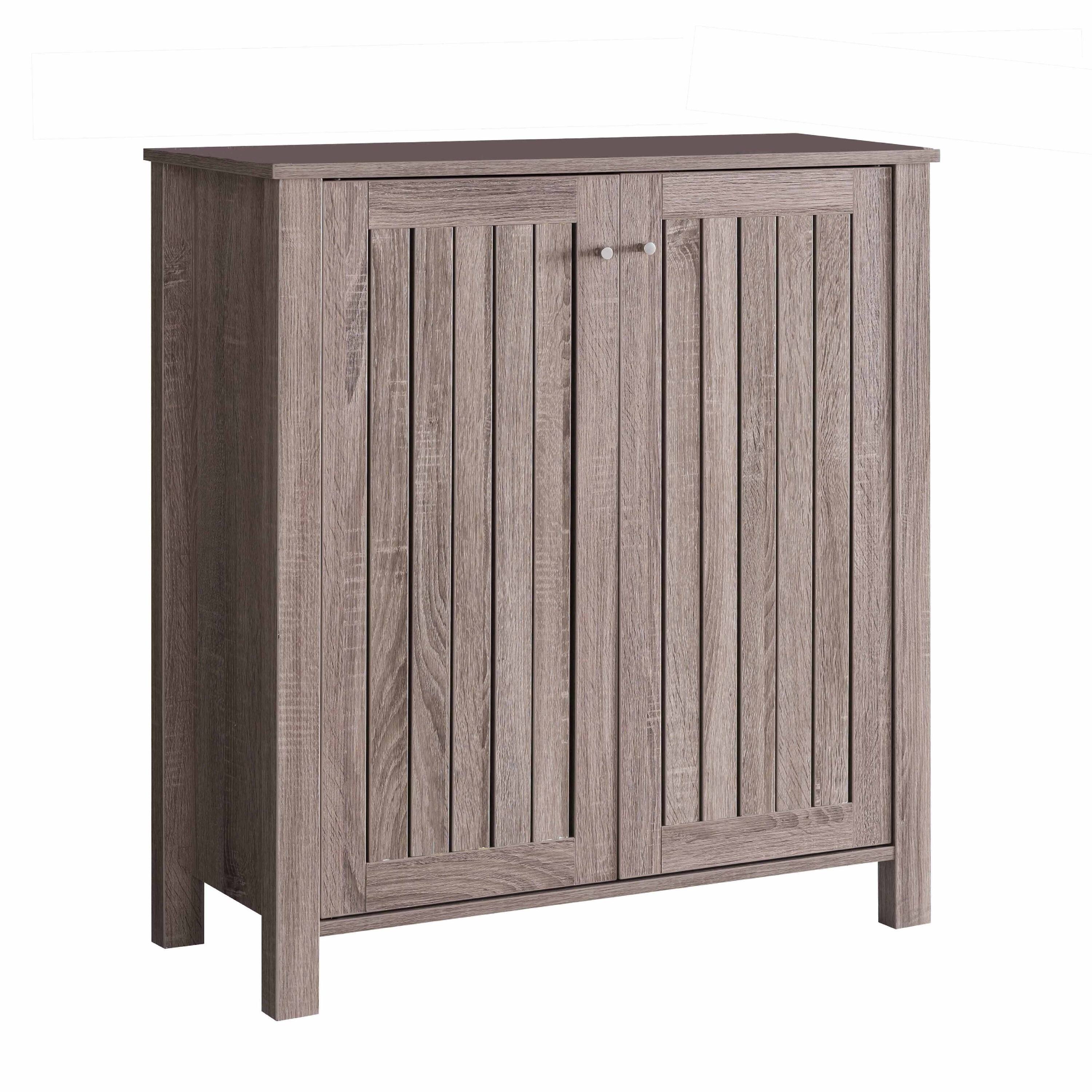 Front. TinyHomie - Shoe Rack Cabinet 34 Inch Slatted Vented Doors Dark Taupe Finish - Taupe Multi.