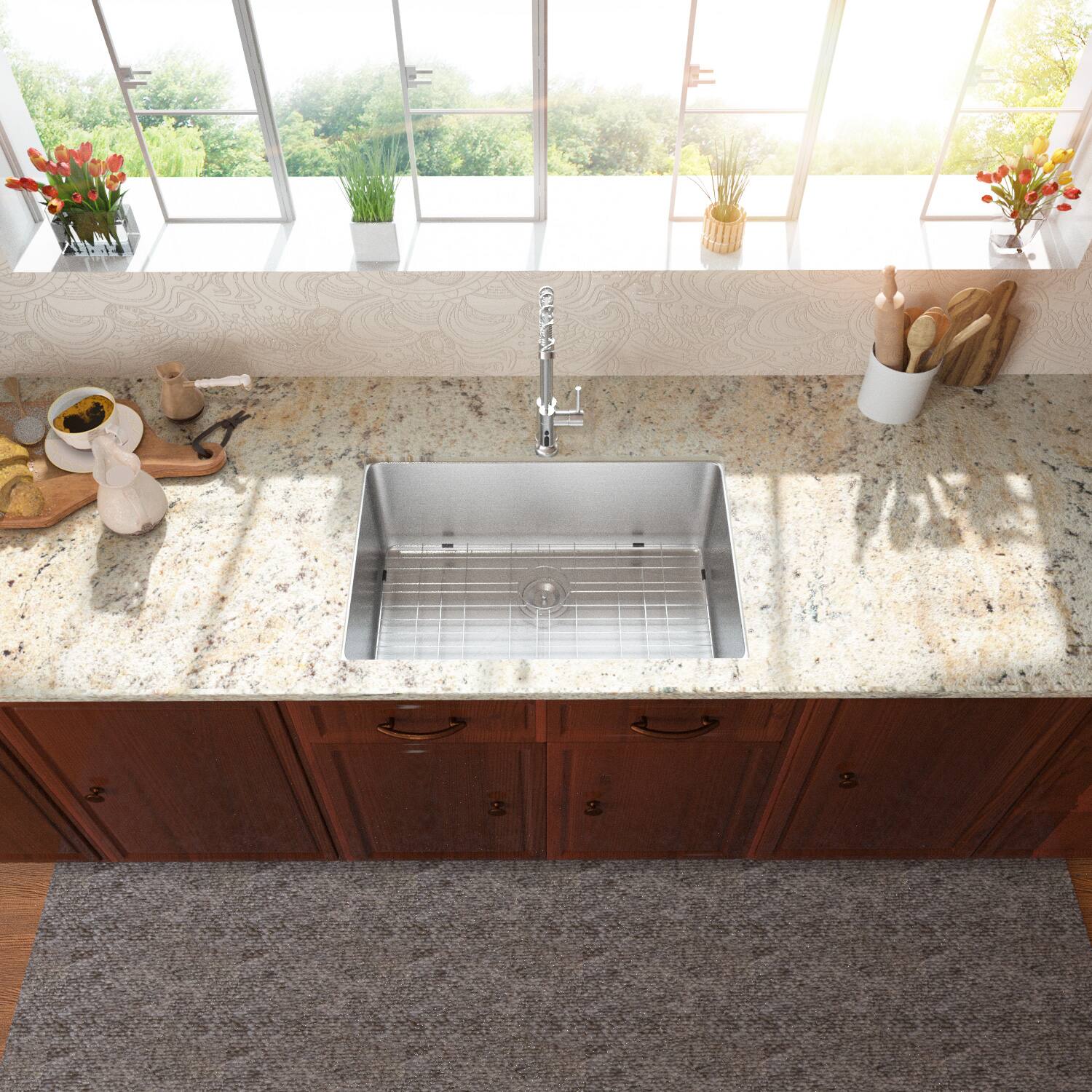 Angle. Lordear - 21x18 Inch Undermount kitchen Sink Under Mount 16 Gauge T304 Stainless Steel Single Bowl sink - Stainless steel.