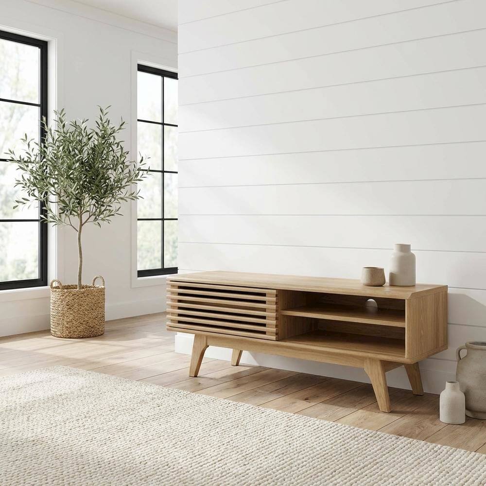 Angle. FurniFact - Wooden Brown TV Stand with 48-Inch Width and Sleek Design - Brown.