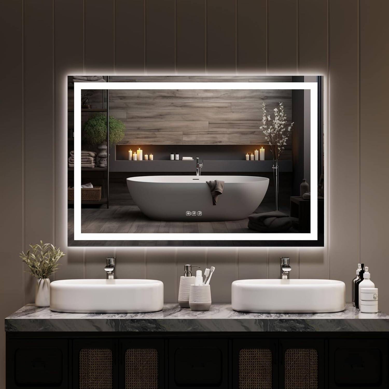 Front. Homhougo - Smart LED Bathroom Mirror Anti-Fog Stepless Dimming Front/Back Light Shatter-Proof.