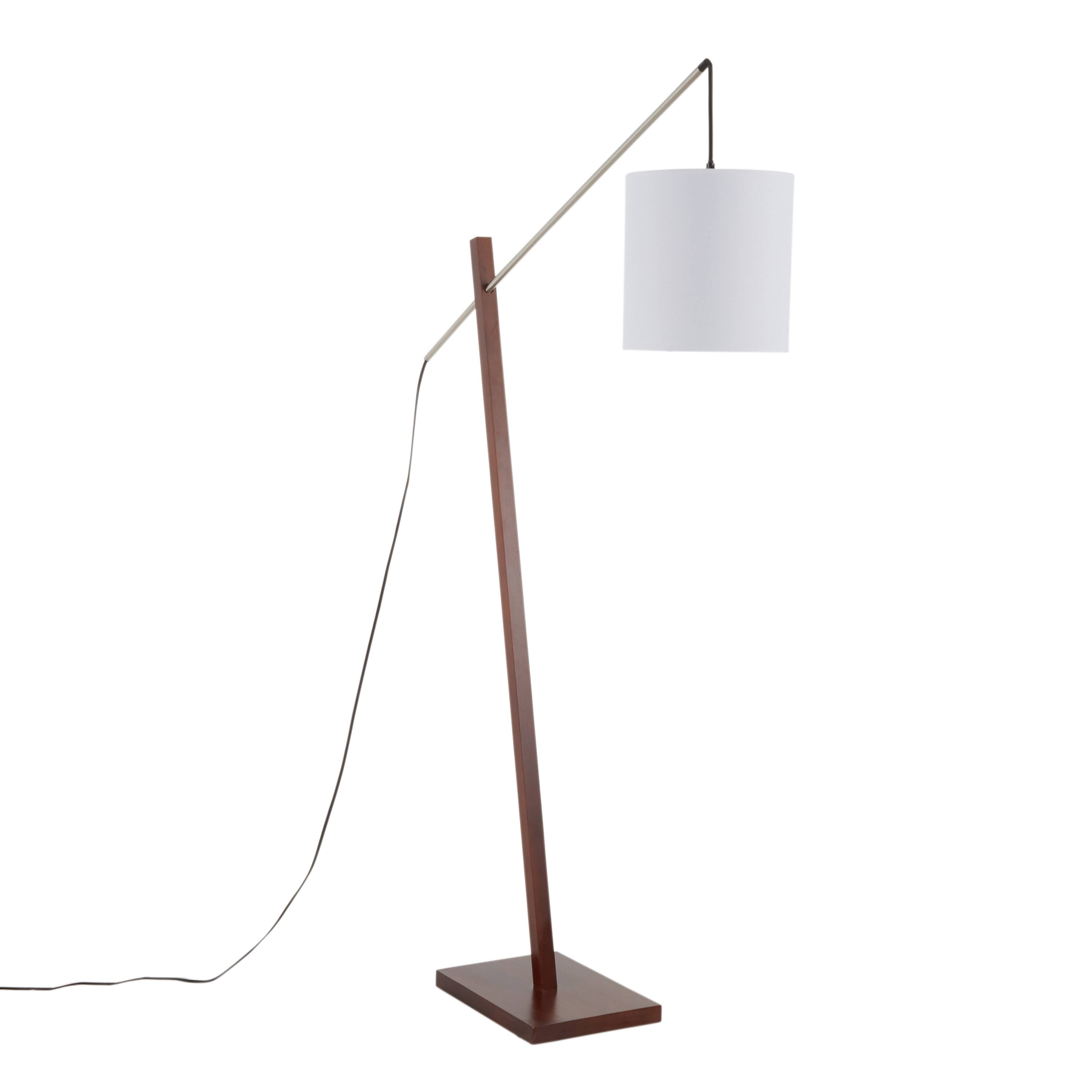 Front. Loheer - Loheer Contemporary Floor Lamp Walnut Wood White Fabric Shade Tall Standing Light for Living Room Bedroom 60in - Walnut.