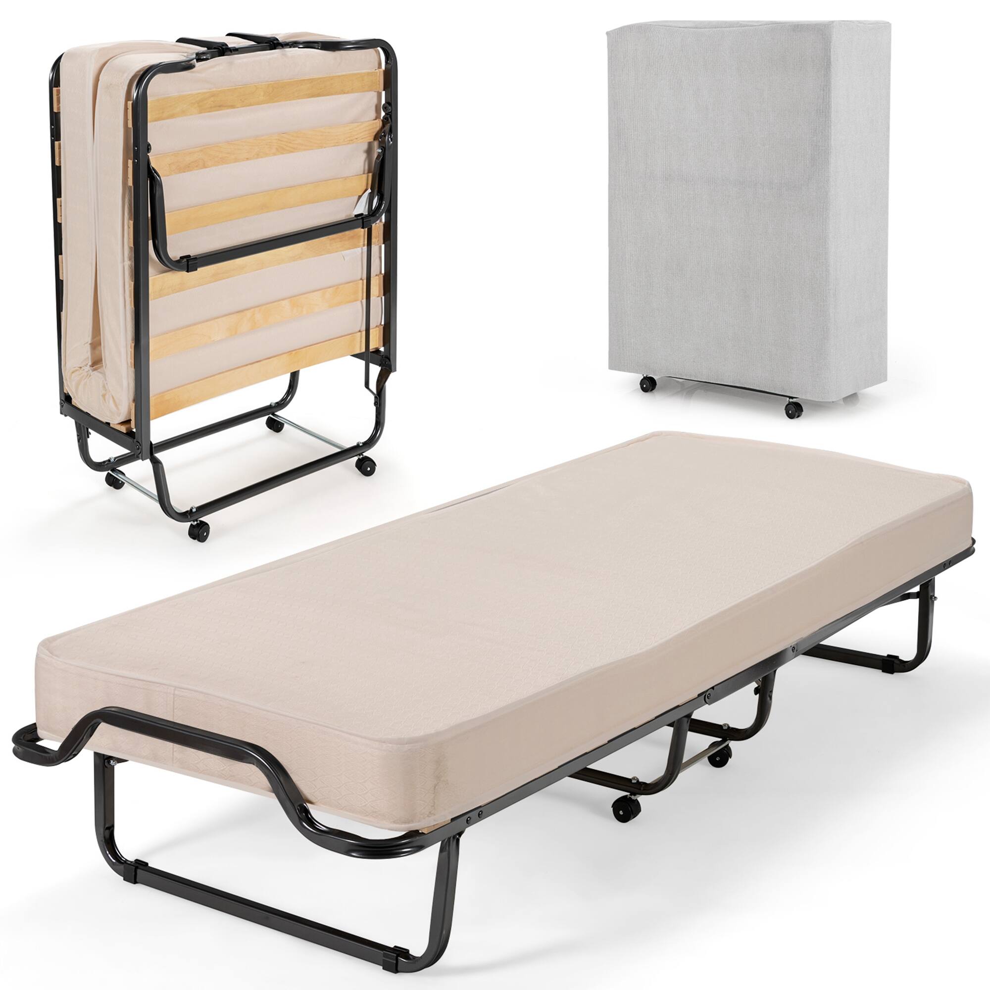 Front. Costway - Costway Folding Bed w/Memory Foam Mattress Dust-Proof Bag Rollaway Metal Bed Sleeper Made in Italy - Black.