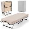 Costway - Folding Bed w/Memory Foam Mattress Dust-Proof Bag Rollaway Metal Bed Sleeper Made in Italy - Black