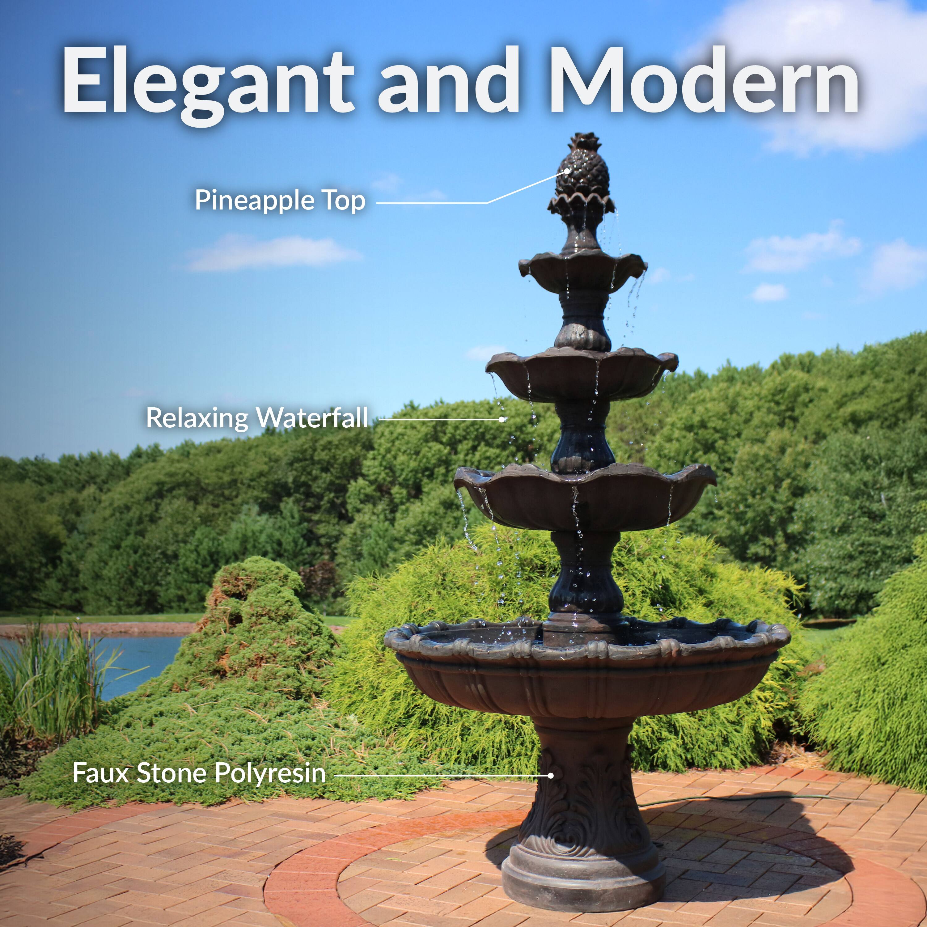 Elegant and Modern

- Pineapple Top
- Relaxing Waterfall
- Faux Stone Polyresin