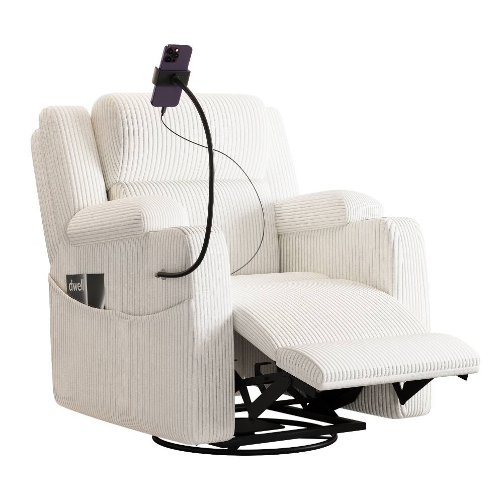 Alt View 9. Ropilly - Ropilly Electric Power Recliner Chair, 270 Degree Swivel Rocker, Nursery Glider With Hidden Storage, Beige - Beige.