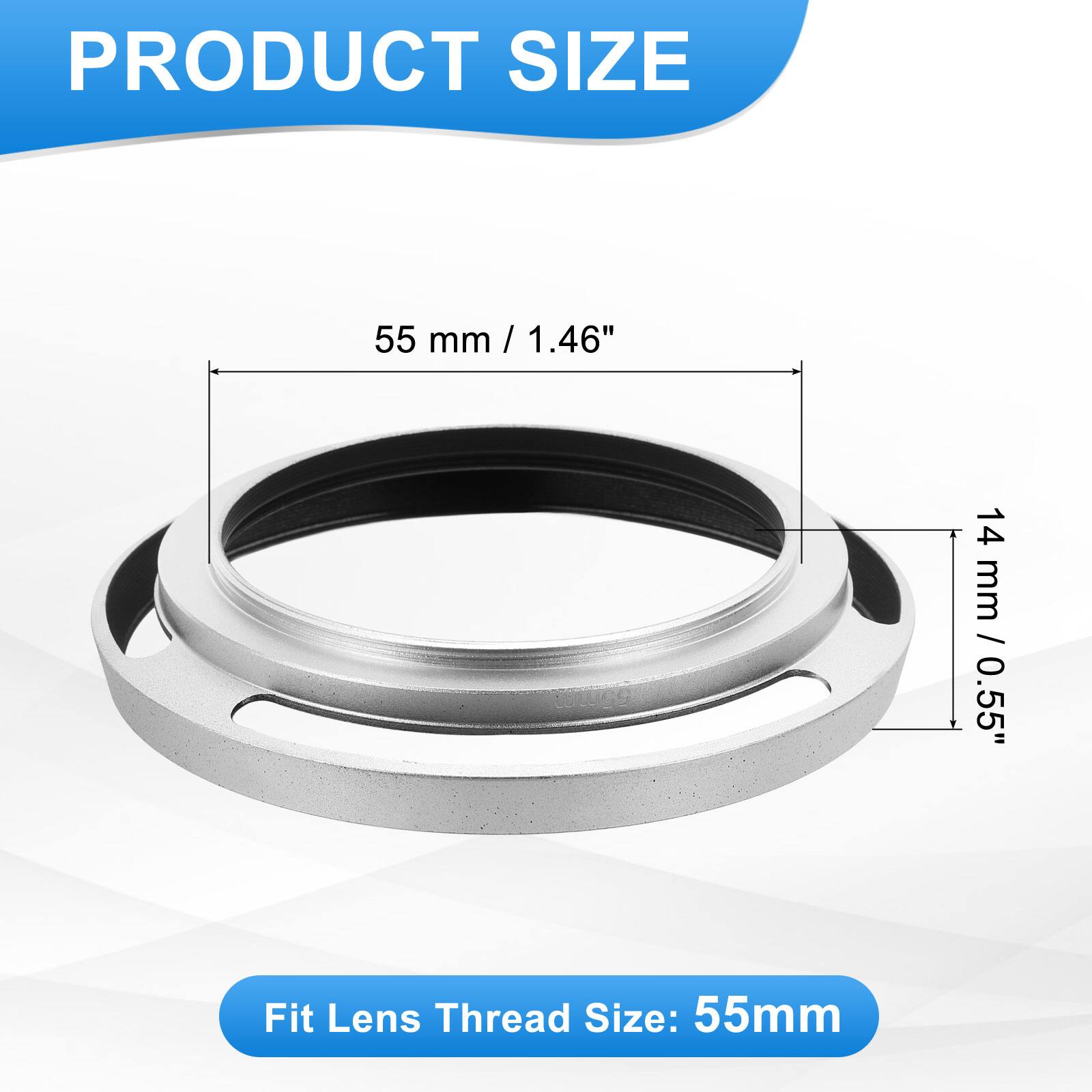 PRODUCT SIZE  
55 mm / 1.46"  
14 mm / 0.55"  

Fit Lens Thread Size: 55mm