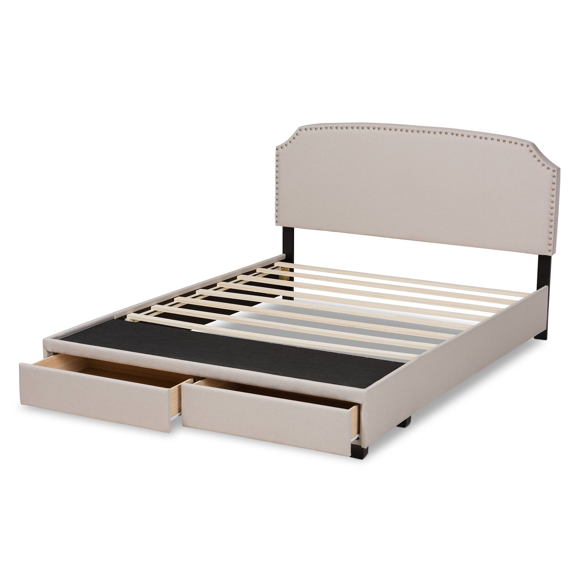 Alt View 1. Baxton Studio - Larese Fabric Upholstered 2-Drawer Queen Size Platform Storage Bed - Beige/Black.