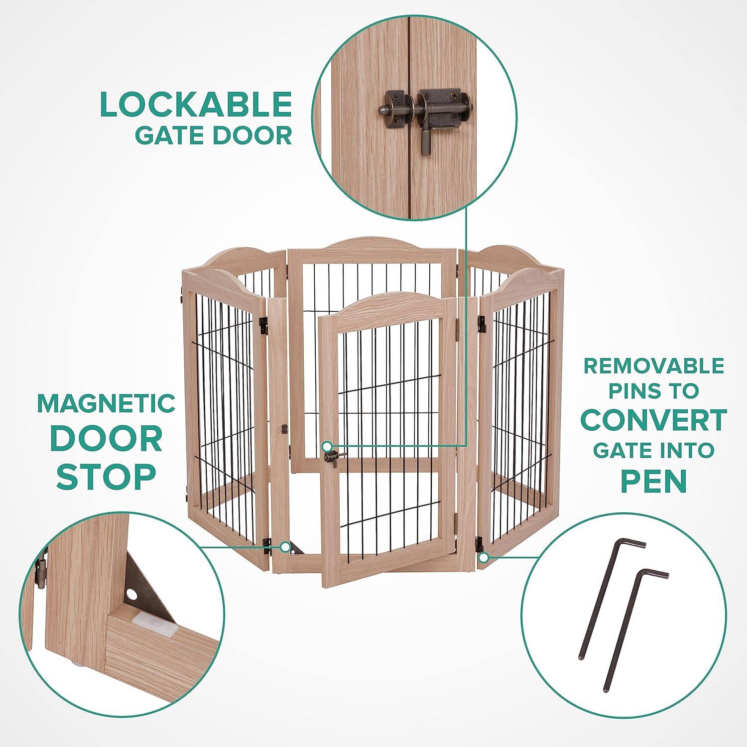 LOCKABLE GATE DOOR, MAGNETIC DOOR STOP, REMOVABLE PINS TO CONVERT GATE INTO PEN