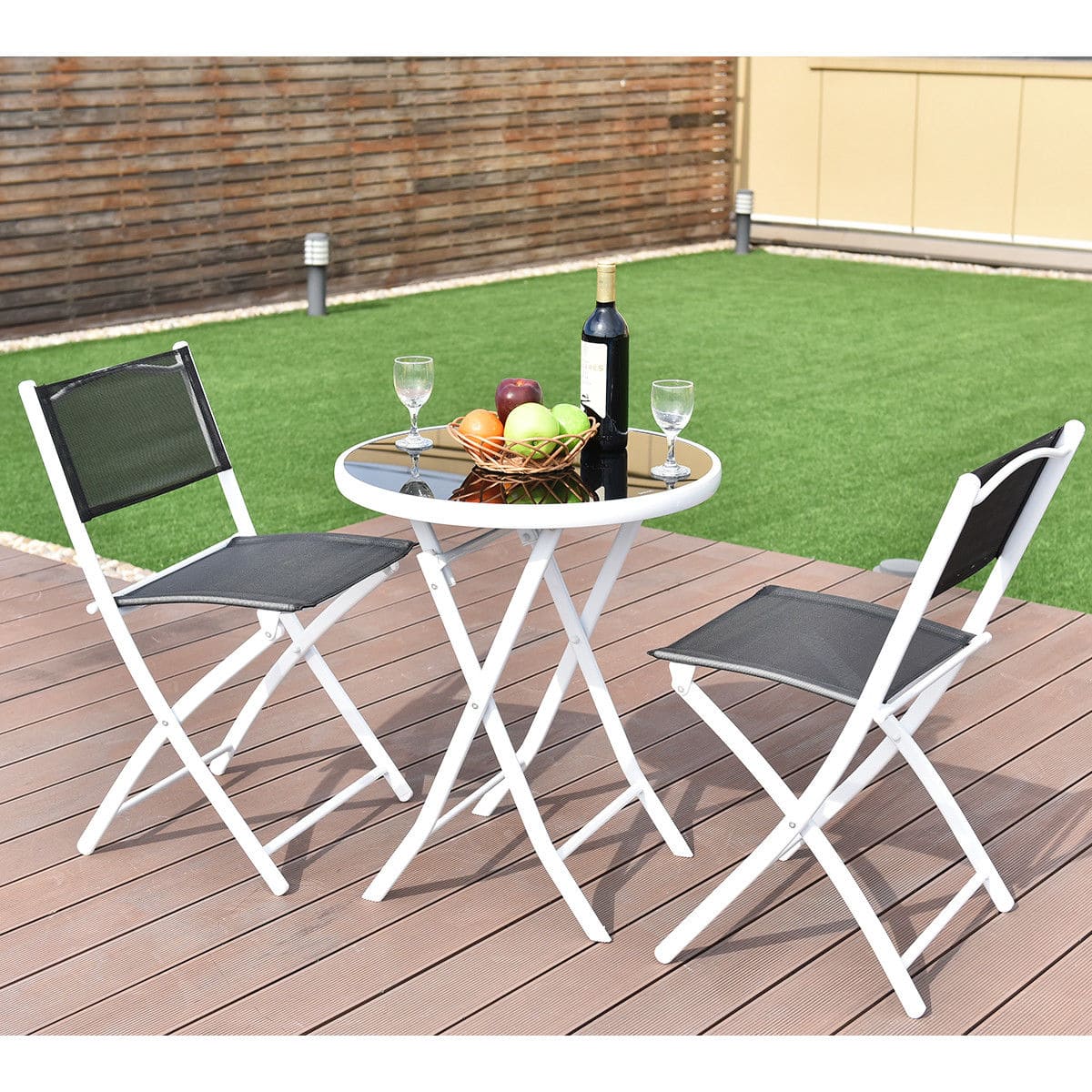 Front. Costway - Costway 3 PCS Folding Bistro Table Chairs Set Garden Backyard Patio Furniture - Black.