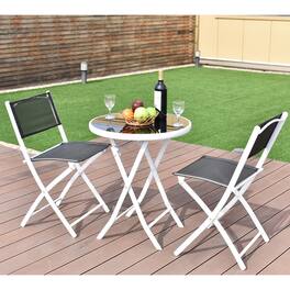 Costway - 3 PCS Folding Bistro Table Chairs Set Garden Backyard Patio Furniture - Black