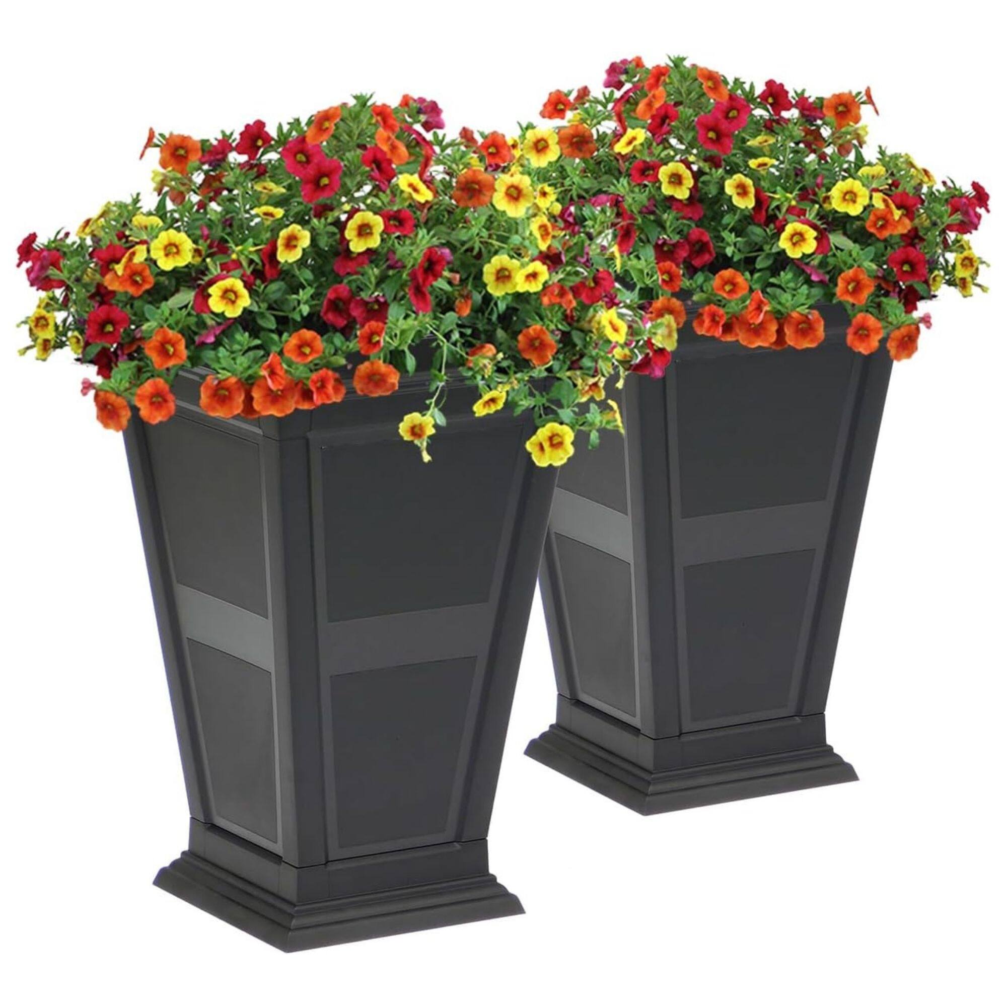 Alt View 4. FCMP Outdoor - FCMP Outdoor Modemmo Self-Watering Planter, Chelsea Pattern, Black, Set of 2.