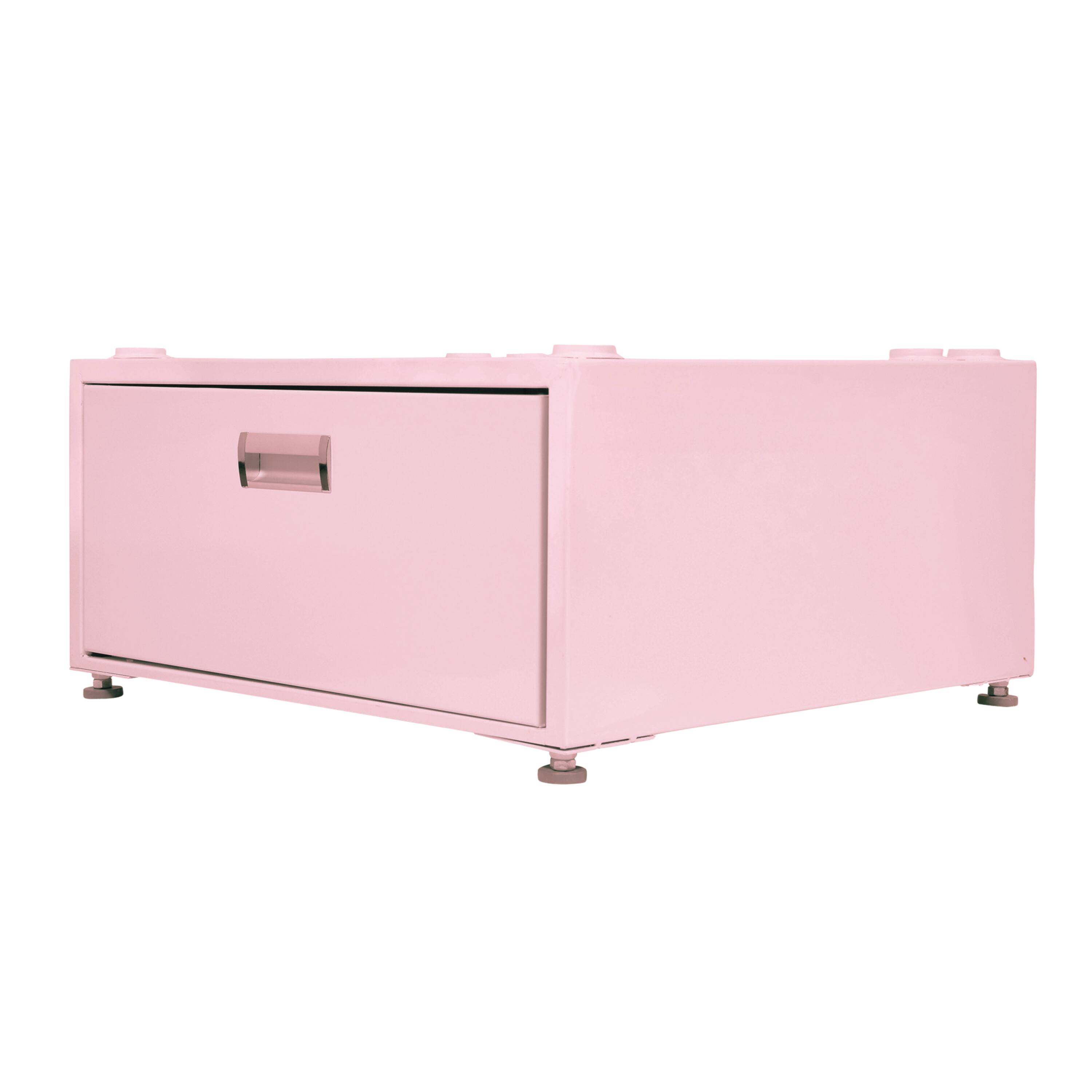 Angle. Equator - Equator 24in Laundry Pedestal 11in tall + Rollout Storage Drawer Adjustable feet - Pink.