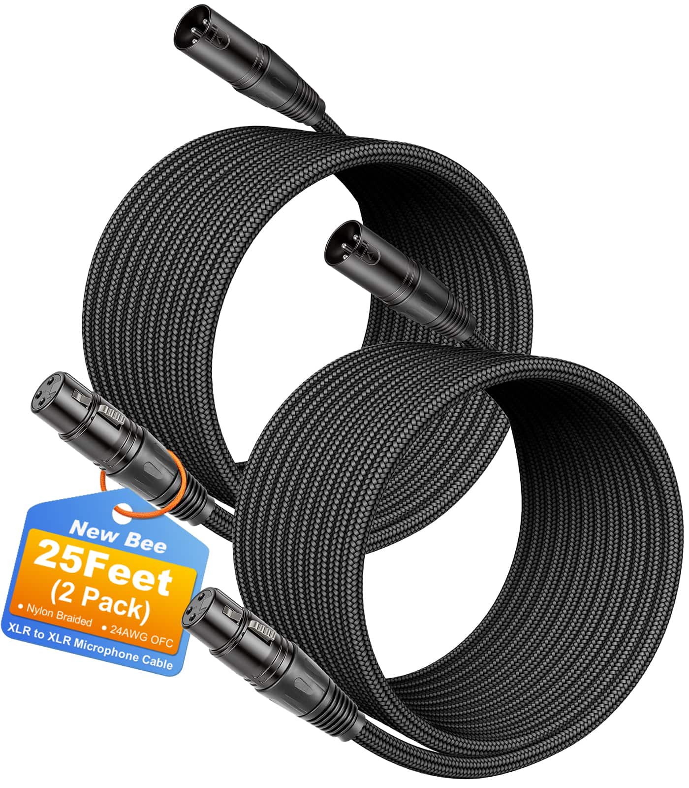 New Bee - XLR Cable 25ft 2-Pack Male to Female Microphone Cable