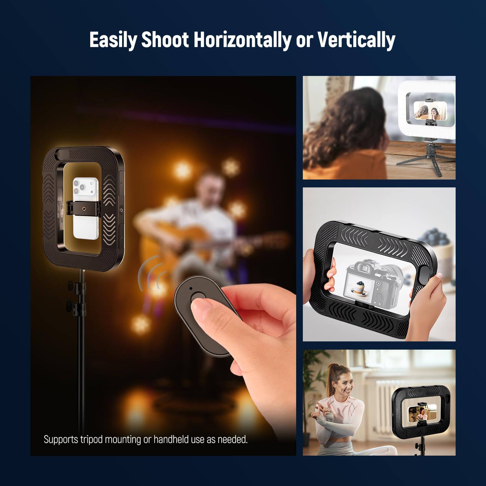 Easily Shoot Horizontally or Vertically

Supports tripod mounting or handheld use as needed.