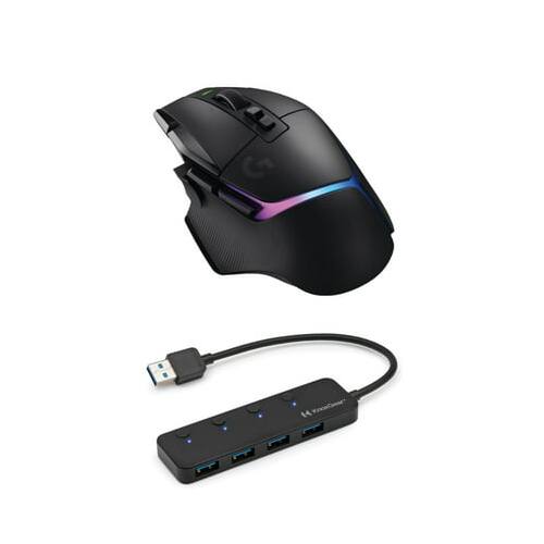 Angle. Logitech - Logitech G502 X Plus Wireless Gaming Mouse (Black) with 4-Port USB 3.0 Hub - Black.