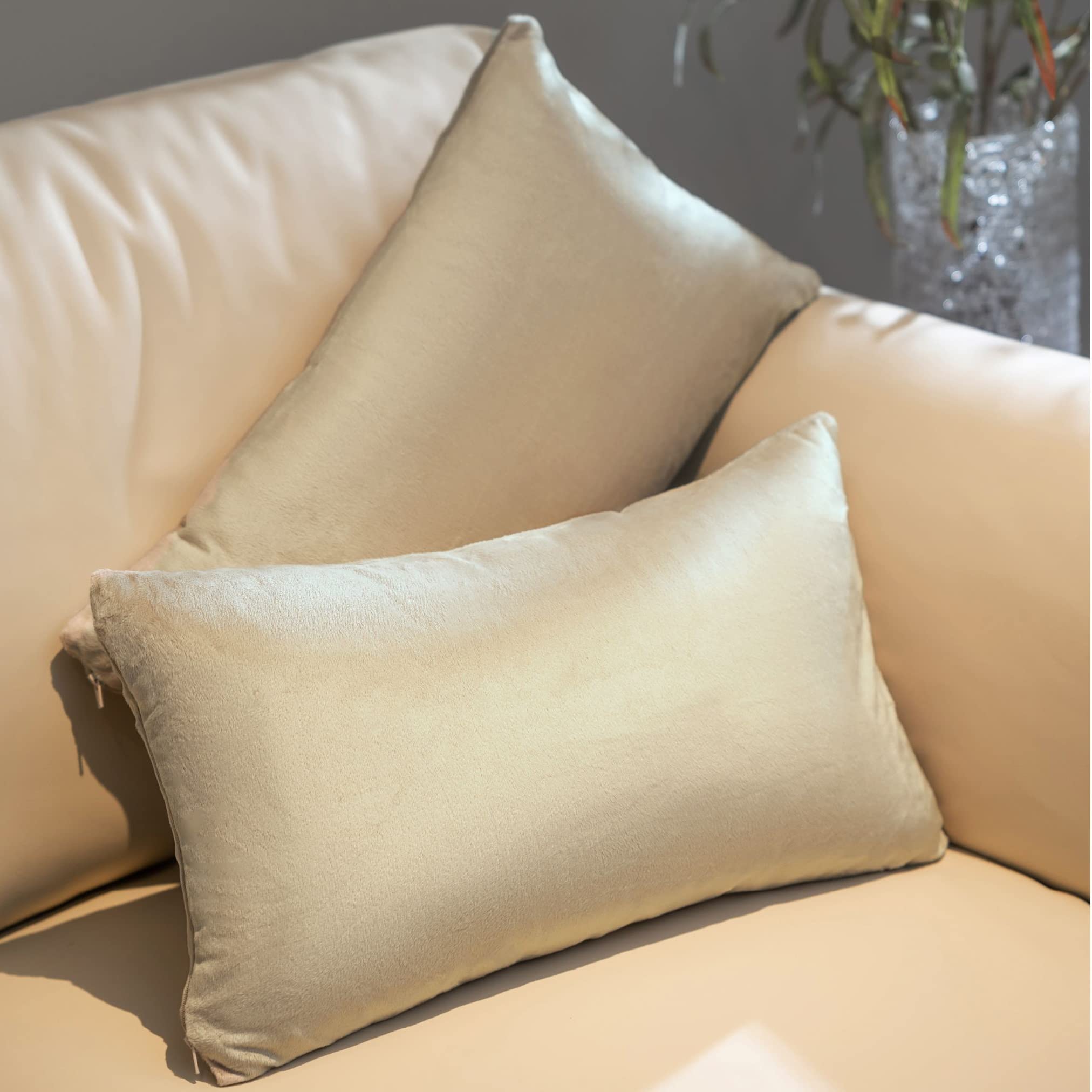 Angle. Cheer Collection - Velour Throw Pillows- Set of 2 Decorative Couch Pillows, 12" x 20" - Taupe.
