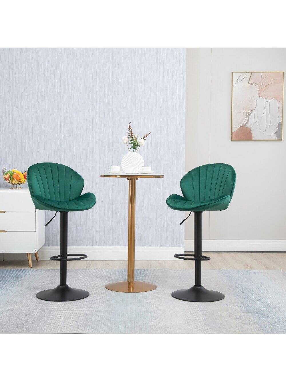 Alt View 1. Trinkets Crazed - Adjustable Swivel Gold Bar Stools Set Of 2, Counter Height With Backs, Velvet Island Chairs For Kitchen Home Decor - Green.