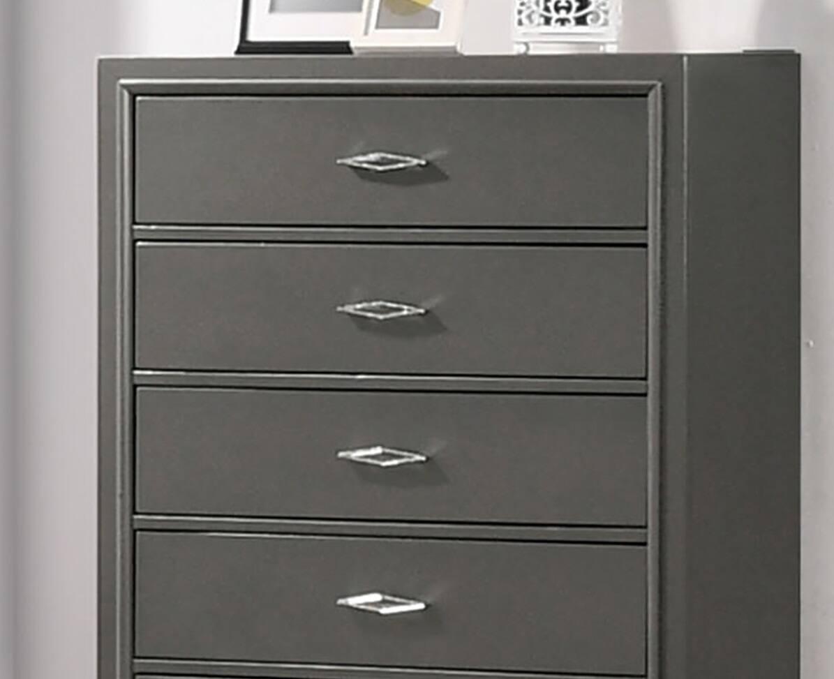 Left. TinyHomie - 1pc chest Contemporary Style Five Drawers Acrylic Drawers Handles Bracket Feet Metallic Grey Finish - Metallic Grey.