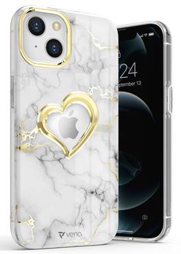 Vena - vLove Glitter Heart Case for Apple iPhone 13 / iPhone 14 - White Marble - Multicolored